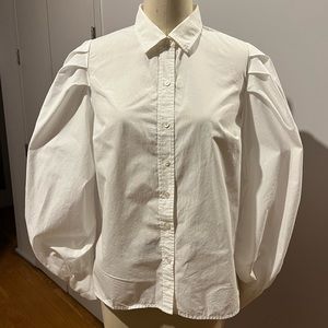 Classic White Button Down Shirt with Puff Sleeves